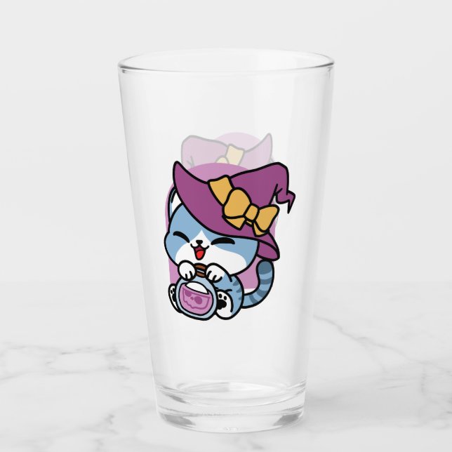 Halloween Tabby Cat – Witch Hat & Potion Art Glass (Front)