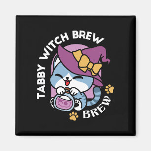 Halloween Tabby Cat – Witch Hat & Potion Art Magnet