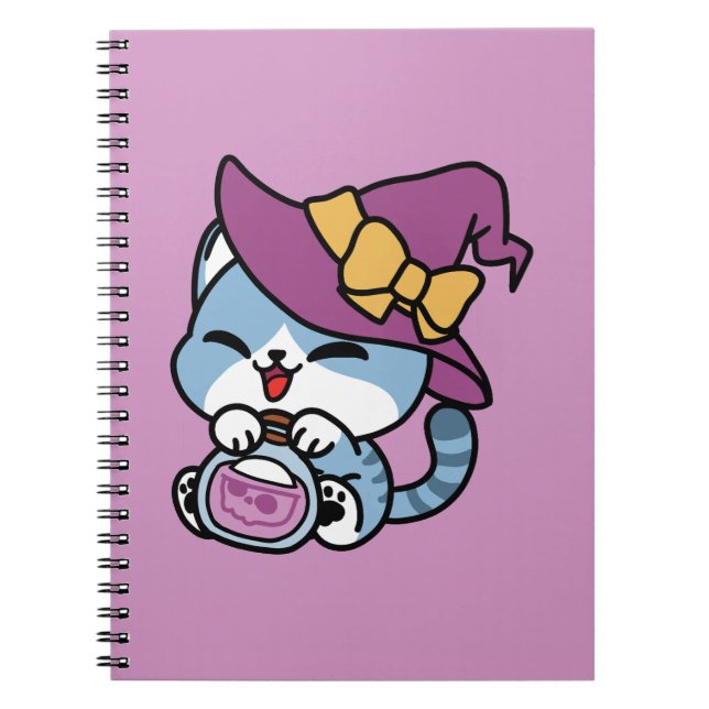 Halloween Tabby Cat – Witch Hat & Potion Art Notebook (Front)