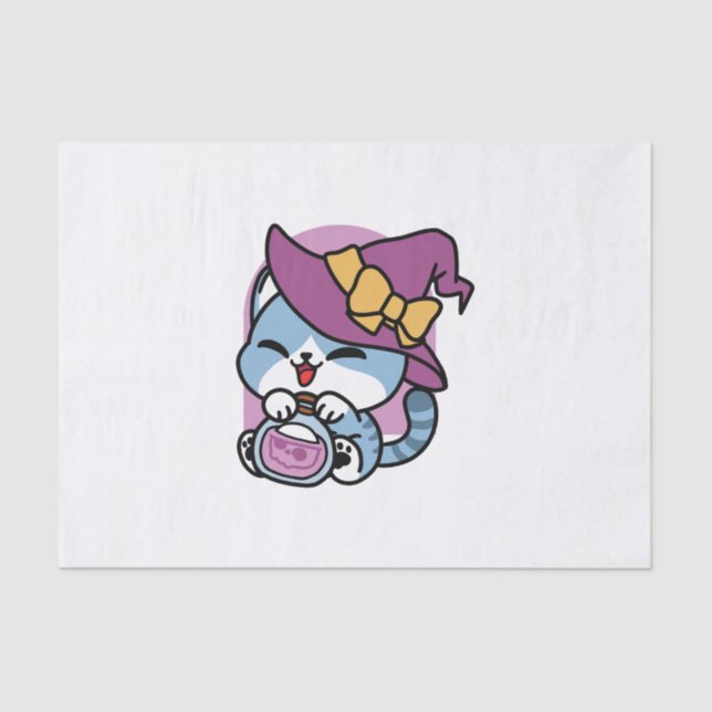 Halloween Tabby Cat – Witch Hat & Potion Art Tissue Paper (Front)