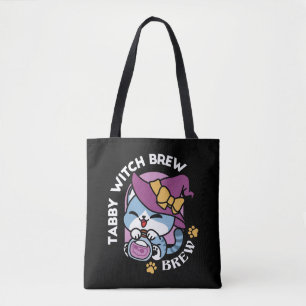 Halloween Tabby Cat – Witch Hat & Potion Art Tote Bag