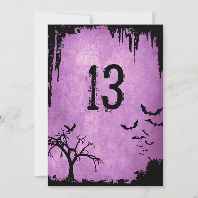 Halloween Table Numbers with bats, crow and tree (Front)
