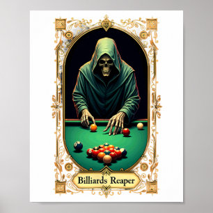 Halloween Tarot Card Skeleton Billiards Reaper Poster