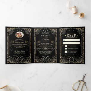 Halloween Tarot Wedding - "Together With" Tri-Fold Invitation