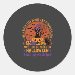 Halloween Teacher Black Cat Pumpkin Luck Classic Round Sticker