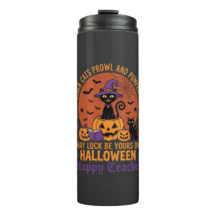 Halloween Teacher Black Cat Pumpkin Luck Thermal Tumbler