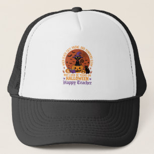 Halloween Teacher Black Cat Pumpkin Luck Trucker Hat