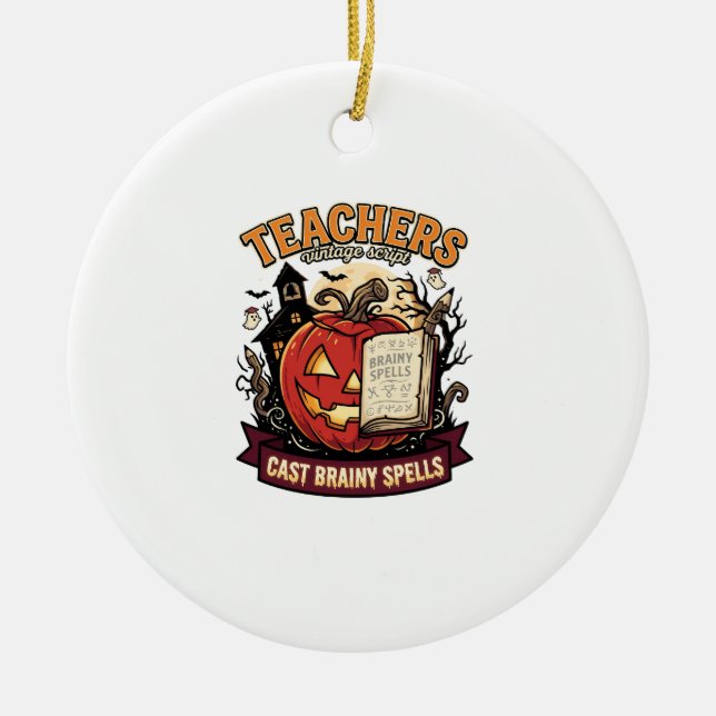Halloween Teacher Brain Magic Ceramic Tree Decoration (Front)