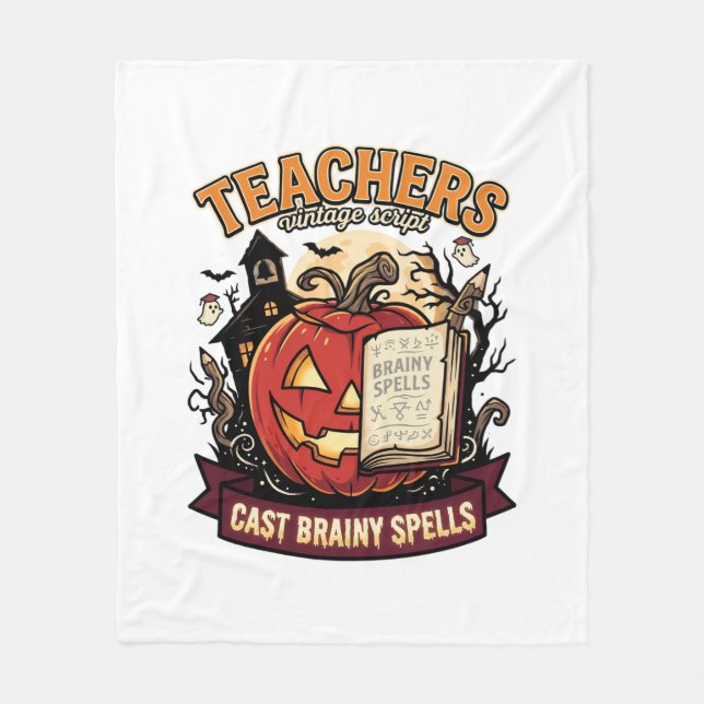 Halloween Teacher Brain Magic Fleece Blanket (Front)