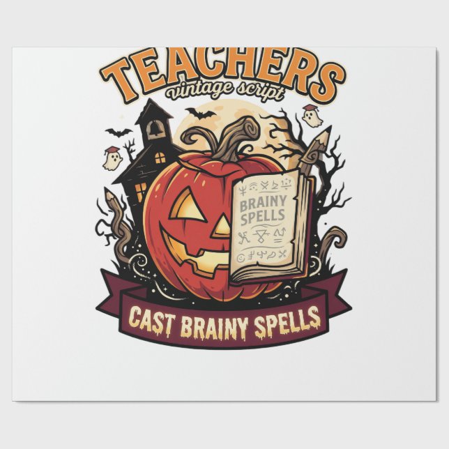 Halloween Teacher Brain Magic Wrapping Paper (Flat)