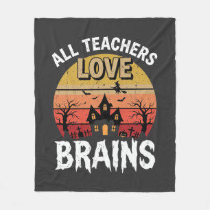 Halloween Teacher Brains Haunted House Fleece Blanket