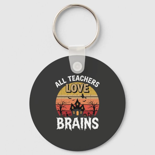 Halloween Teacher Brains Haunted House Key Ring (Front)