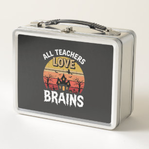 Halloween Teacher Brains Haunted House Metal Lunch Box