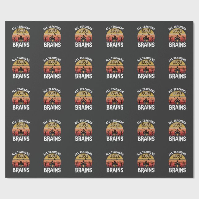 Halloween Teacher Brains Haunted House Wrapping Paper (Flat)