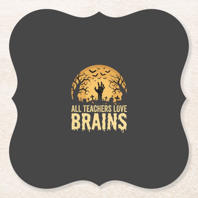 Halloween Teacher Brains Paper Coaster (Front)