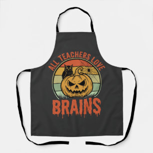 Halloween Teacher Brains Vintage Pumpkin Owl Apron