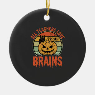 Halloween Teacher Brains Vintage Pumpkin Owl Ceramic Tree Decoration