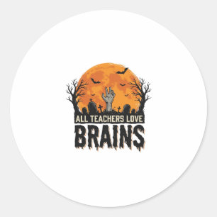 Halloween Teacher Brains Vintage Vector Design_1 Classic Round Sticker