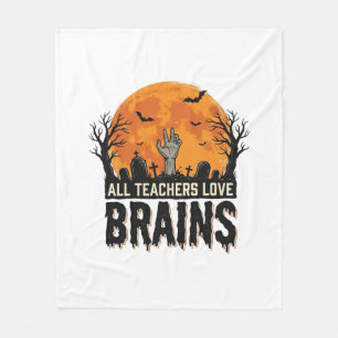Halloween Teacher Brains Vintage Vector Design_1 Fleece Blanket