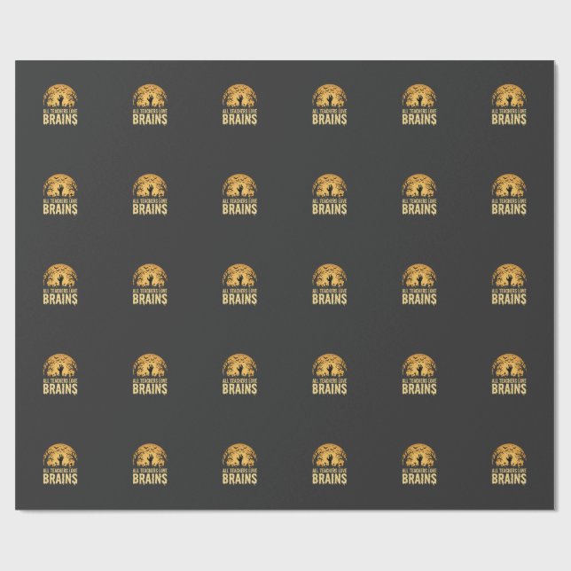 Halloween Teacher Brains Wrapping Paper (Flat)