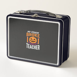 Halloween Teacher Broom Broke Pumpkin Design Metal Lunch Box