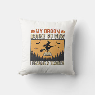Halloween Teacher Broom Broke Vintage Design_1 Cushion
