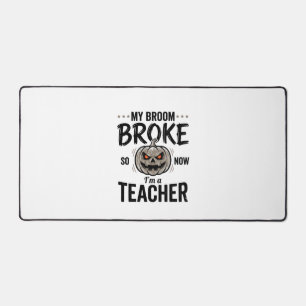 Halloween Teacher Broom Broke Vintage Pumpkin Desi Desk Mat