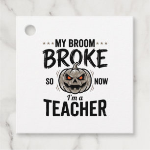 Halloween Teacher Broom Broke Vintage Pumpkin Desi Favour Tags