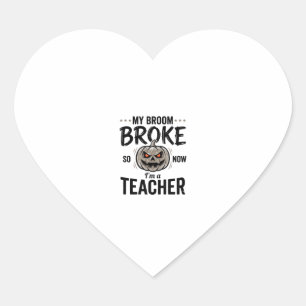 Halloween Teacher Broom Broke Vintage Pumpkin Desi Heart Sticker