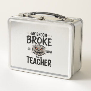 Halloween Teacher Broom Broke Vintage Pumpkin Desi Metal Lunch Box
