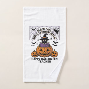 Halloween Teacher Cat Vintage Pumpkin Classroom Ma Hand Towel