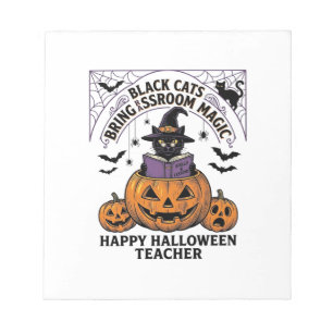 Halloween Teacher Cat Vintage Pumpkin Classroom Ma Notepad