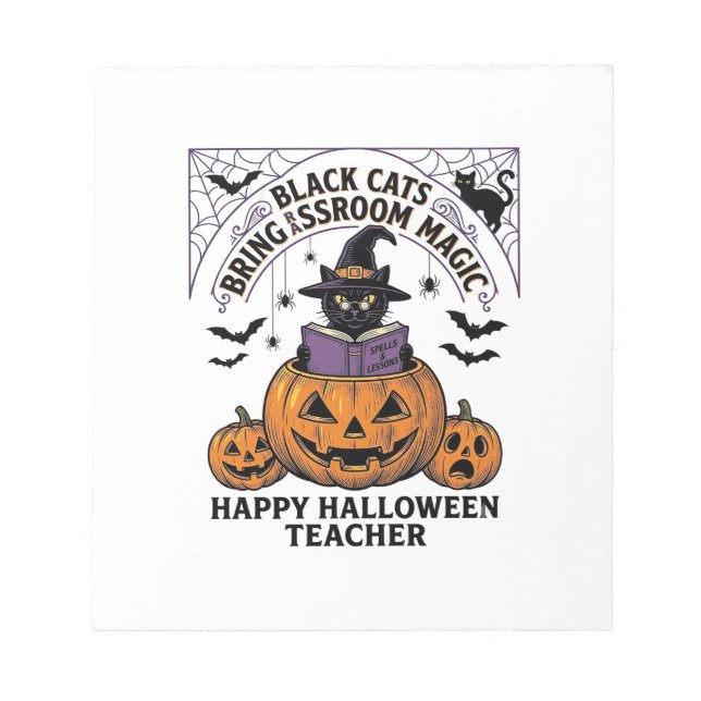 Halloween Teacher Cat Vintage Pumpkin Classroom Ma Notepad (Front)