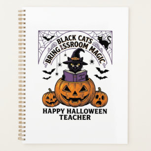 Halloween Teacher Cat Vintage Pumpkin Classroom Ma Planner