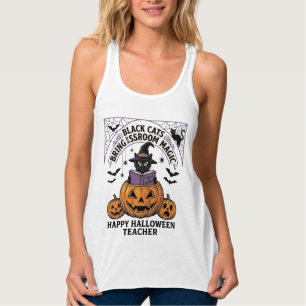 Halloween Teacher Cat Vintage Pumpkin Classroom Ma Singlet