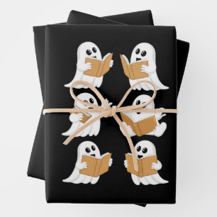 Halloween Teacher Ghost Reading Books Librarian Wrapping Paper Sheet