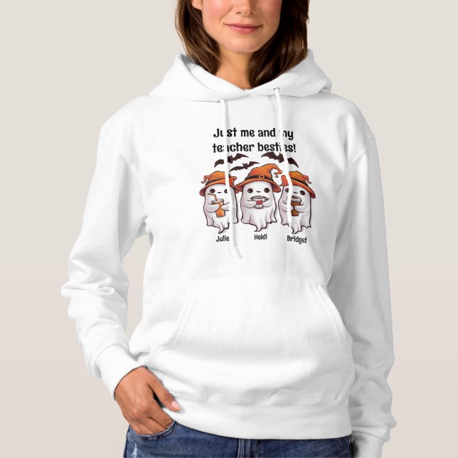 Halloween Teacher Ghosts with drinks personalised Hoodie (Front)