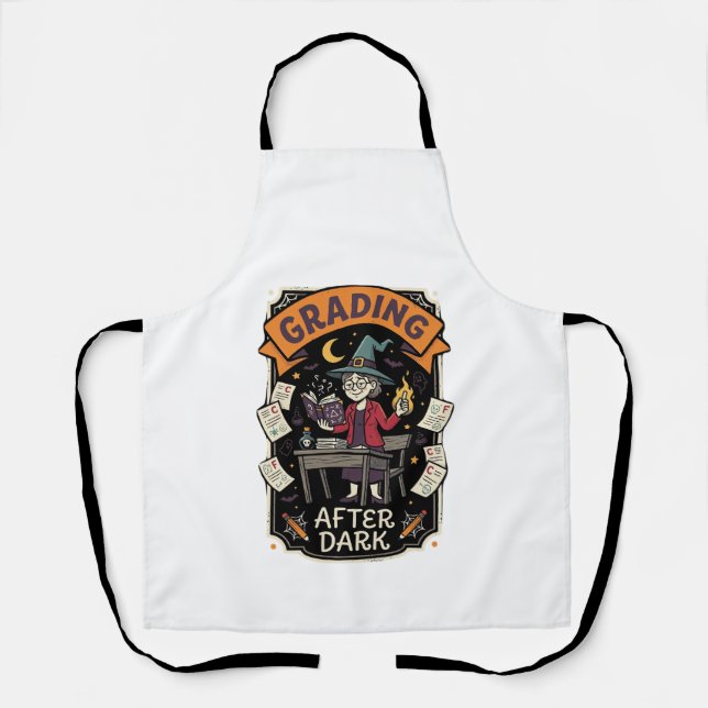Halloween Teacher Grading After Dark Apron (Front)