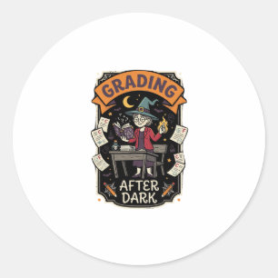 Halloween Teacher Grading After Dark Classic Round Sticker
