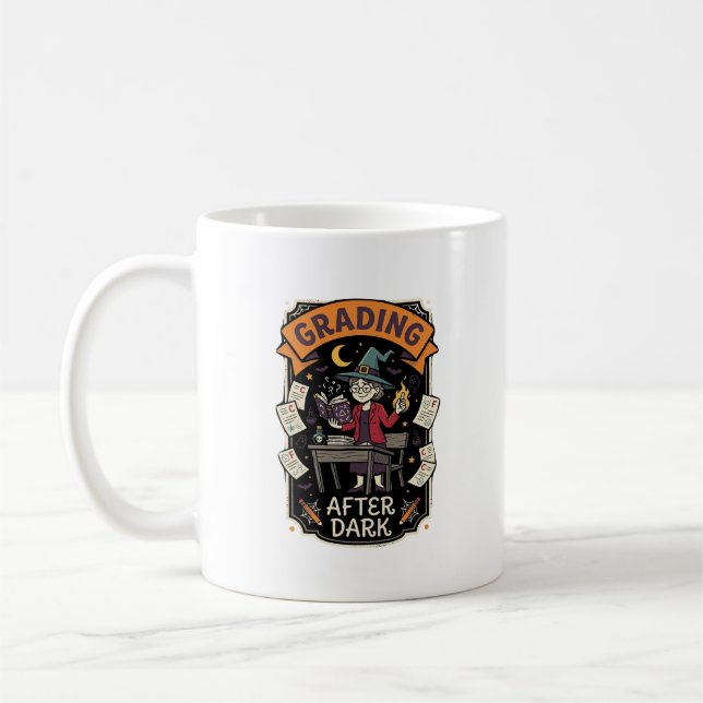 Halloween Teacher Grading After Dark Coffee Mug (Left)