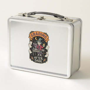 Halloween Teacher Grading After Dark Metal Lunch Box