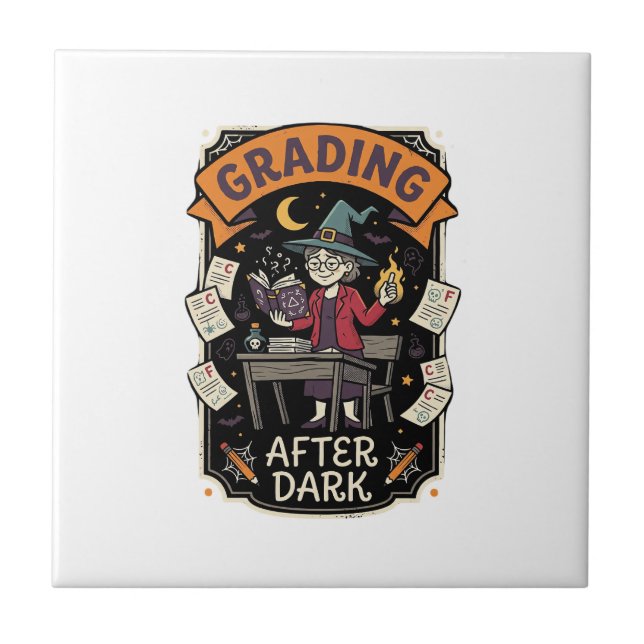 Halloween Teacher Grading After Dark Tile (Front)