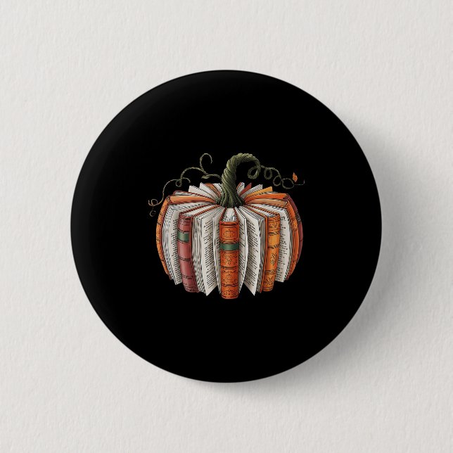 Halloween Teacher Librarians Fall Book Pumpkin Ret 6 Cm Round Badge (Front)