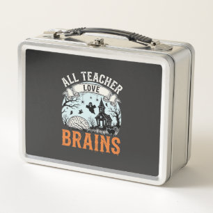 Halloween Teacher Love Brains Haunted Classroom Metal Lunch Box