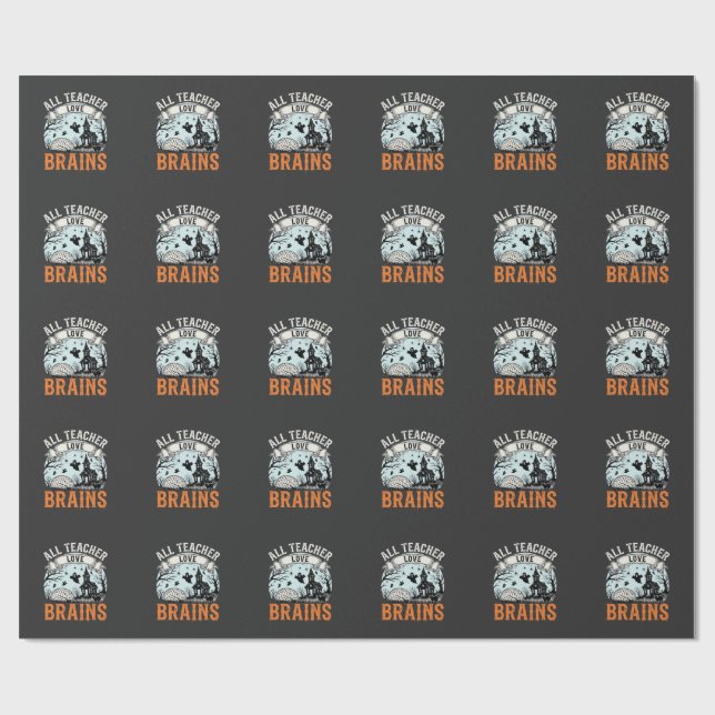 Halloween Teacher Love Brains Haunted Classroom Wrapping Paper (Flat)