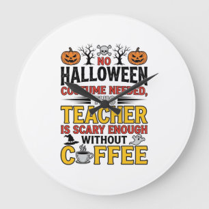 Halloween Teacher No Costume Needed Funny Coffee_1 Large Clock