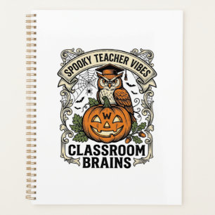 Halloween Teacher Pumpkin Owl Vintage School Shirt Planner