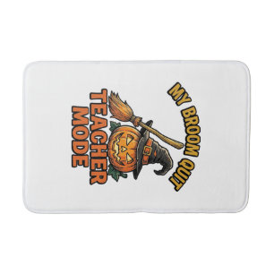 Halloween Teacher Shirt Funny Broom Trouble Design Bath Mat