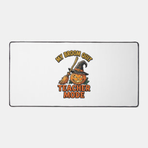 Halloween Teacher Shirt Funny Broom Trouble Design Desk Mat
