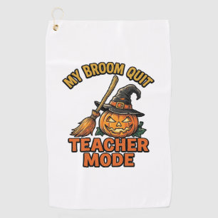 Halloween Teacher Shirt Funny Broom Trouble Design Golf Towel